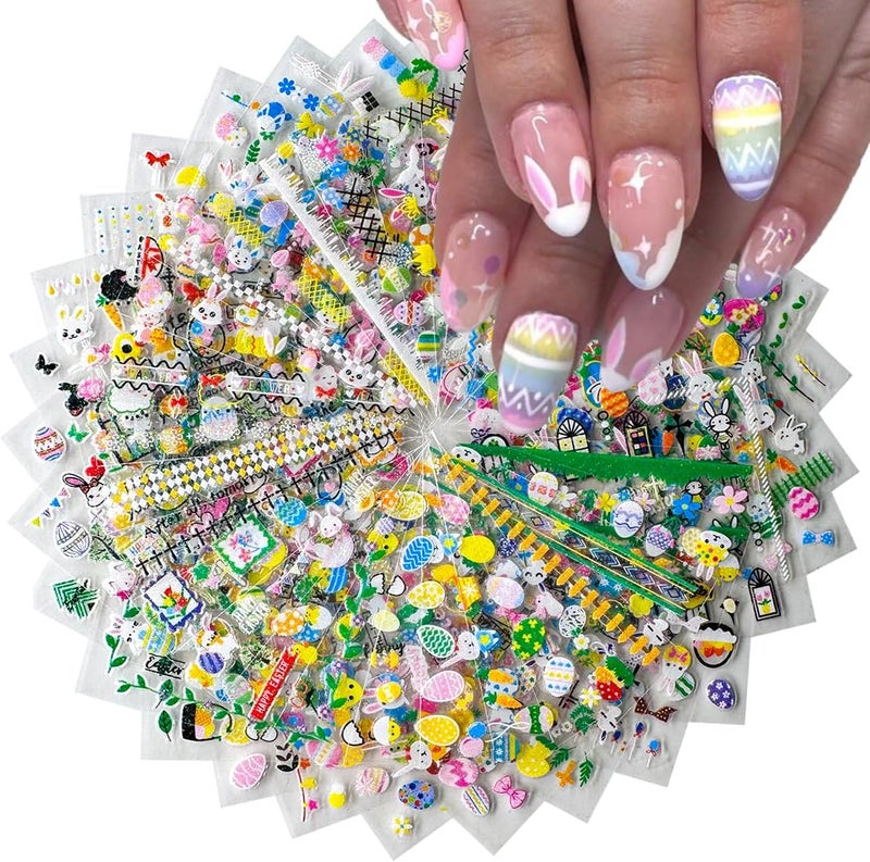 SPLOCUDU Easter Nail Stickers Cute Bunny Nail Decals 3D Self-Adhesive Easter Egg Nails Art Stickers Rabbit Flower Nail Design Kawaii Nails Supplies for Women Decoration 30 Sheets - Image 5